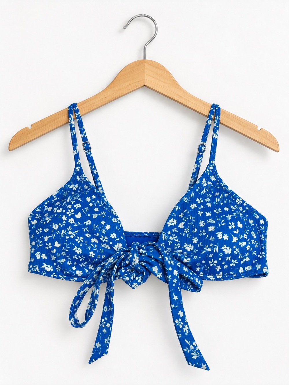 Hollister Small Blue White Ditsy Floral Tie Front Bikini Swim Top